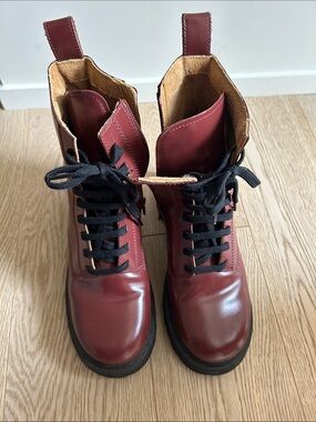Camper Women's Combat Boots in Burgundy with Black Laces